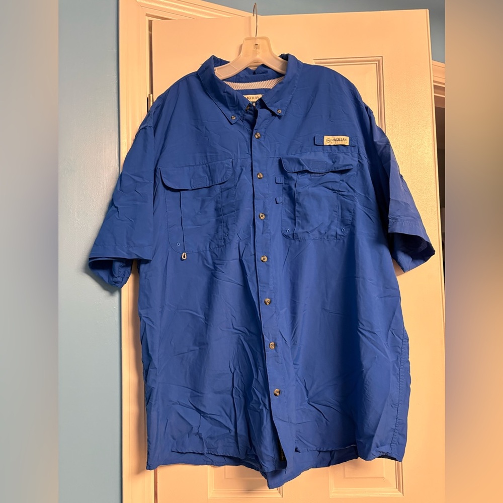 Magellan Relaxed Fit Collared Fishing Gear Royal Blue Shirt 2XL H23
